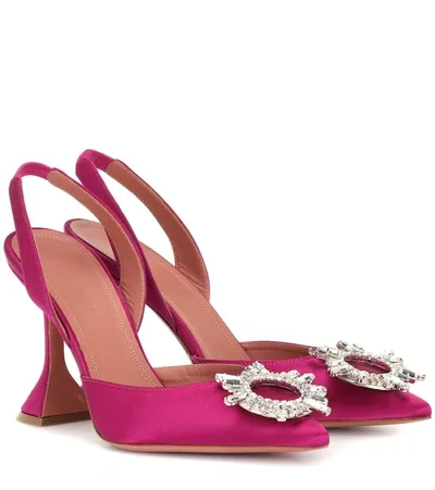 Amina Muaddi Rosie Crystal-embellished Satin Slingback Courts In Pink