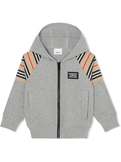 Burberry Kids' Icon Stripe Zip-up Hoodie In Grey