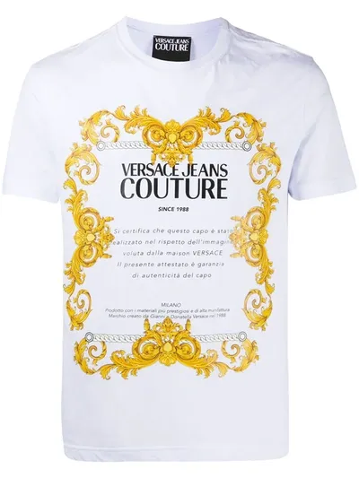 Versace Jeans Couture Baroque-print Logo T-shirt In White