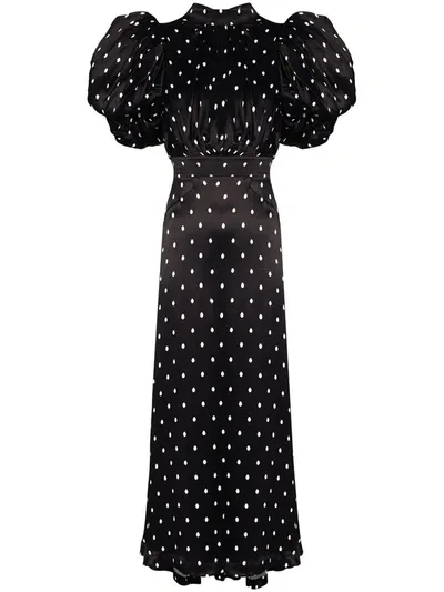 Rotate Birger Christensen Puffed Sleeves Polka Dot Print Dress In Black