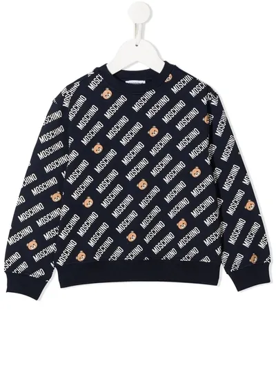 Moschino Kids' Monogram Logo-print Sweatshirt In Blue