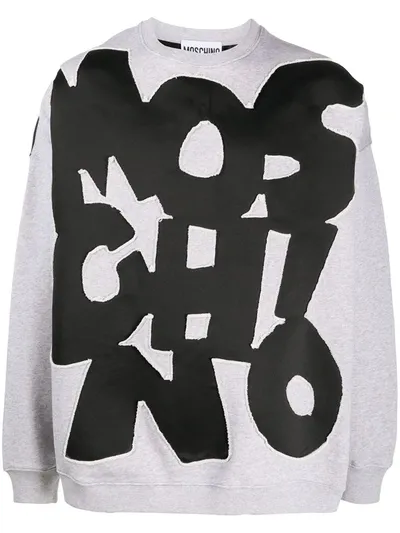 Moschino Cut-out Logo Crew-neck Sweatshirt In Grey