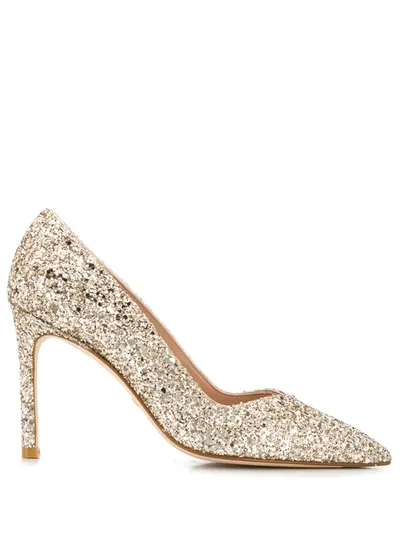 Stuart Weitzman Glitter Stiletto Pumps In Gold