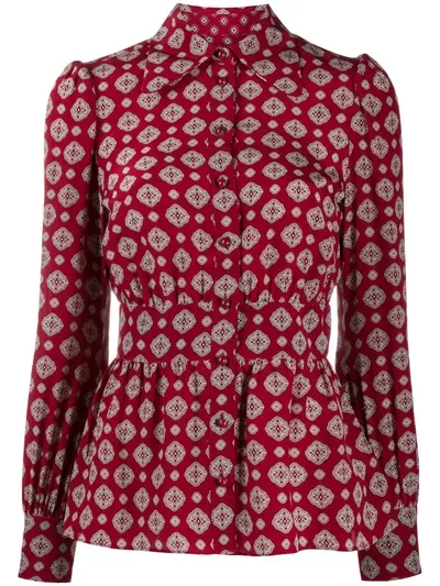 Michael Michael Kors Mosaic-print Peplum Shirt In Red