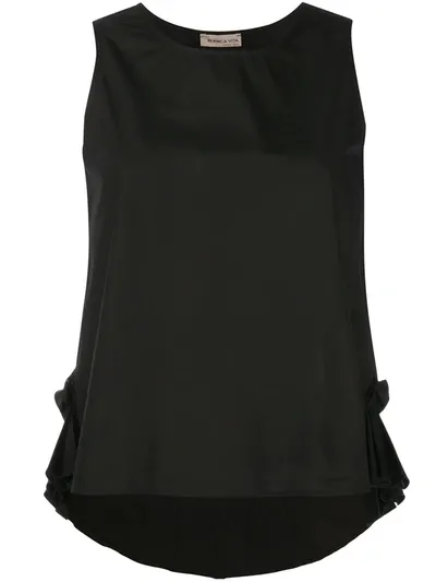 Blanca Vita Telma Ruffled And Pleated Cotton Top In Black