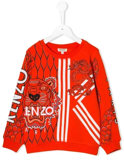 Kenzo Kids' Chinese New Year Capsule Tiger And Dragon Print Sweatshirt In Coral