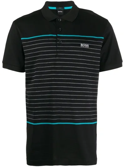 Hugo Boss Stripe Print Polo Shirt In Black