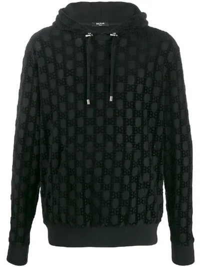 Balmain Kapuzenpullover Mit Monogramm-print In Black