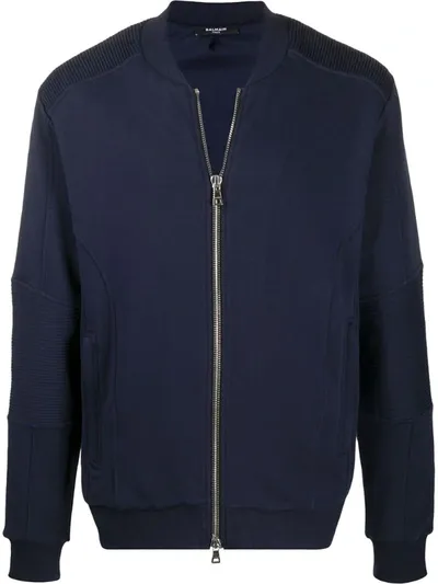 Balmain Embossed Logo Bomber Jacket In Blue