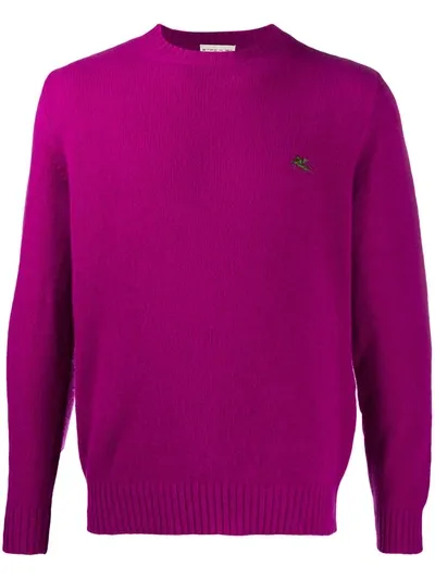 Etro Logo Embroidery Wool Sweater In Fuchsia In Purple