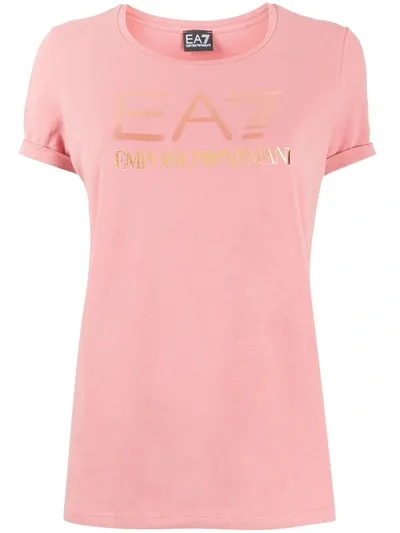 Ea7 Logo Print T-shirt In Pink