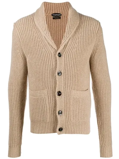 Tom Ford Ribbed V-neck Cardigan In Neutrals