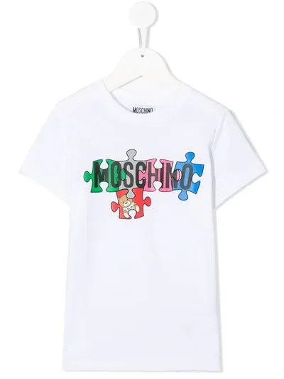 Moschino Kids' Logo Print T-shirt In White