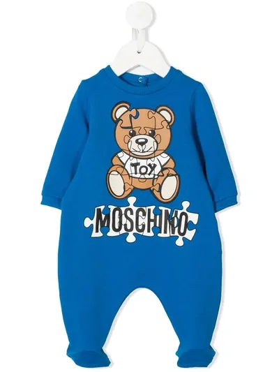 Moschino Babies' Teddy Bear Print Romper In Blue