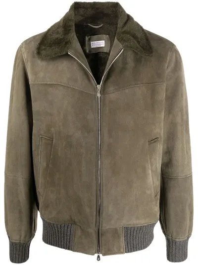 Brunello Cucinelli Zipped Bomber Jacket In Green