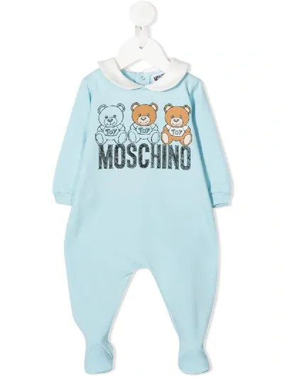 Moschino Light Blue Babygrow With Teddy Bears For Baby Boy In Pink