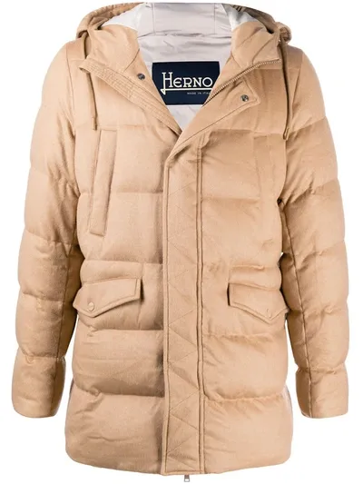 Herno Hooded Padded Coat In Brown