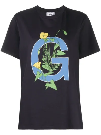 Ganni Logo-print T-shirt In Grey