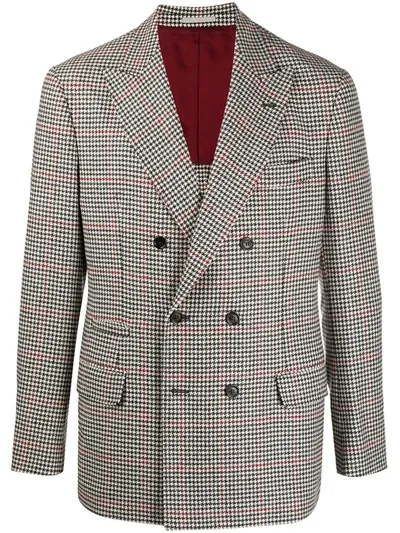 Brunello Cucinelli Houndstooth Double-breasted Blazer In Black