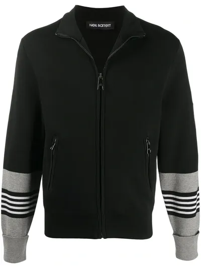 Neil Barrett Striped Sleeve Zip-up Cardigan In Black