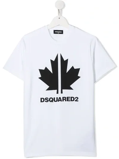 Dsquared2 Teen Sport Maple Leaf T-shirt In White