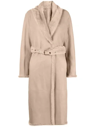 Brunello Cucinelli Belted Waist Coat In Neutrals