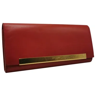 Pre-owned Saint Laurent Leather Clutch Bag In Red