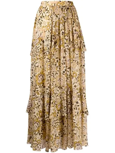 Etro Breton Floral-print Tiered Silk-blend Maxi Skirt In White