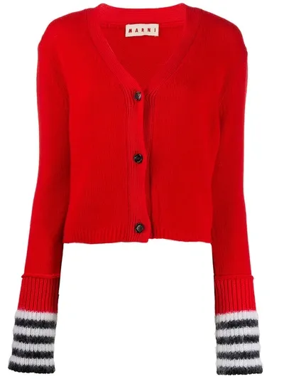 Marni Striped Cuff Cardigan In Red