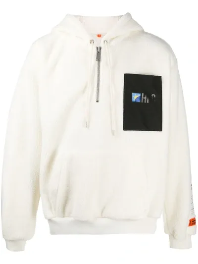 Heron Preston Faux Shearling Logo Patch Hoodie In Neutrals