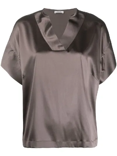 Peserico Short-sleeve Silk Blouse In Grey