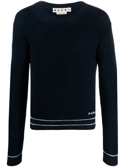 Marni Logo Knitted Jumper In Blue