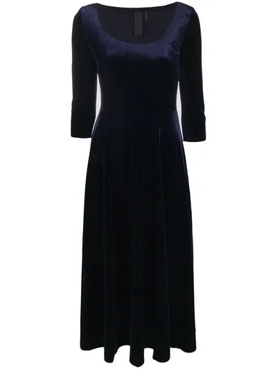 Norma Kamali Velvet Scoop Neck Dress In Blue