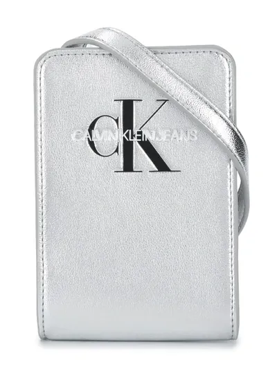 Calvin Klein Kids' Logo Print Bag In Silver