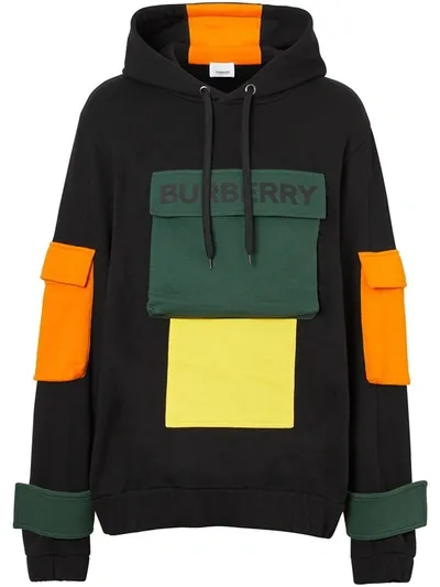 Burberry Men's Ludford Colorblock Multi-pocket Hoodie Sweatshirt In Black