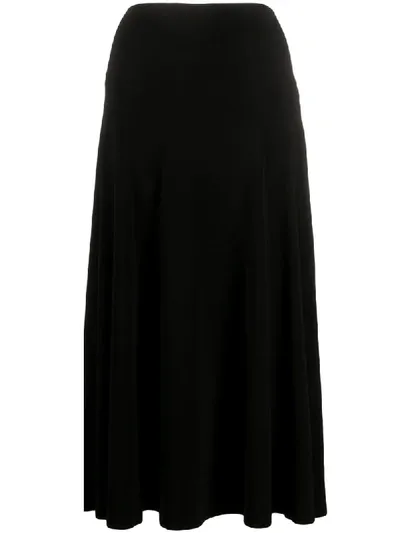 Norma Kamali Side Slit Mid-calf Flared Skirt In Black