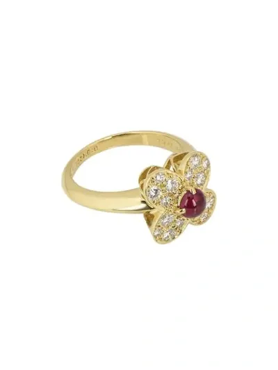 Pre-owned Van Cleef & Arpels  18kt Yellow Gold Ruby Diamond Alhambra Ring In Red