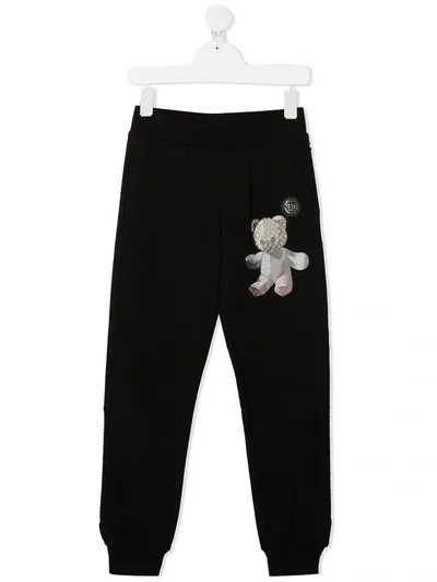 Philipp Plein Junior Kids' Bear-embellished Sweatpants In Black