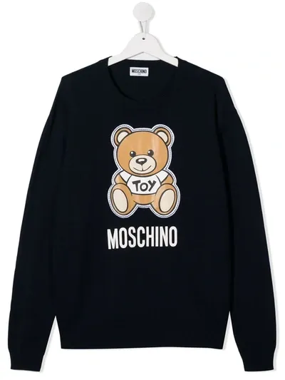 Moschino Teen Bear Print Jumper In Blue