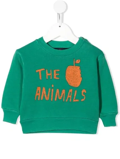 The Animals Observatory Babies' Logo-print Cotton Sweatshirt In Green