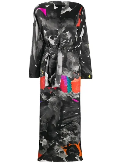 Daniela Gregis Abstract-print Tie-waist Dress In Black