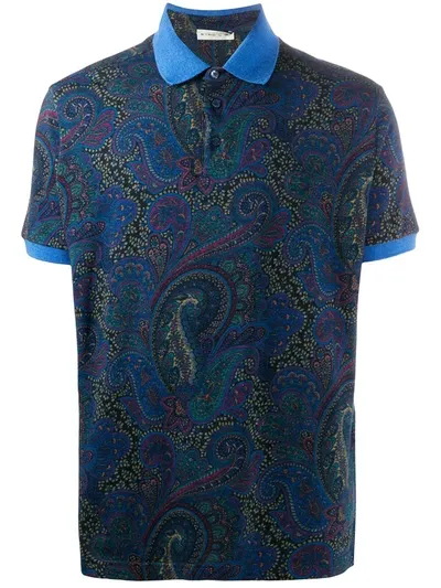 Etro Paisley Print Polo Shirt In Blue