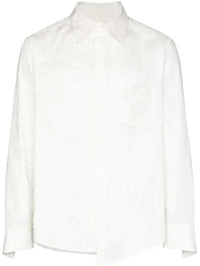 Sulvam Embroidered Detail Long-sleeved Cotton Shirt In White