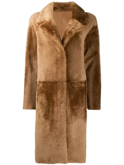 Drome Textured Shearling Coat In Brown