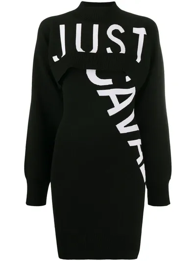 Just Cavalli Intarsia-knit Cropped Jumper In Black