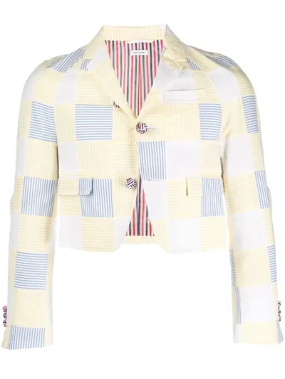 Thom Browne Square Patchwork Raglan Blazer In Yellow