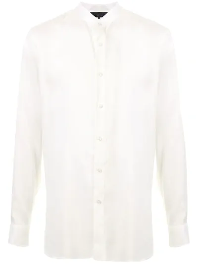 Shanghai Tang Linen Mandarin Collar Shirt In White