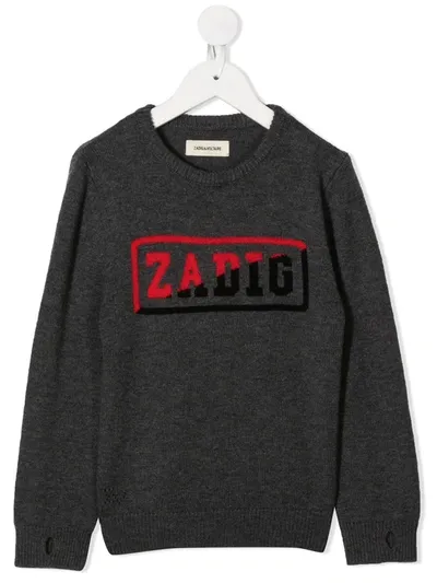 Zadig & Voltaire Teen Chris Logo-intarsia Jumper In Grey