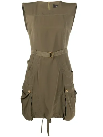 Versace Sleeveless Safari Zip-detail Dress In Green