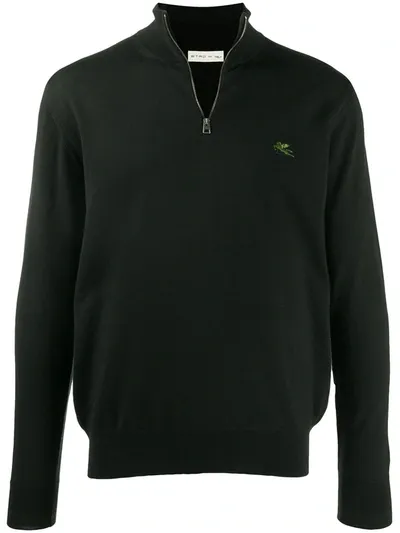 Etro Turtle Neck Zipped Sweater In Black